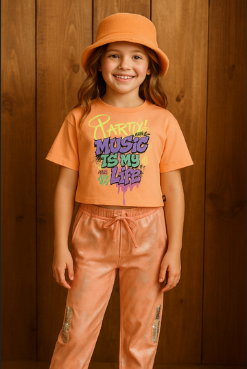 GRAPHIC KNIT TOP VTM08-028 NEON-ORANGE