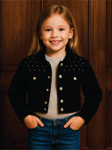 EMBELLISHED DENIM JACKET VTM12-053 BLACK