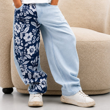 VITAMINS PRINTED PANELPATCHED DENIM PANTS