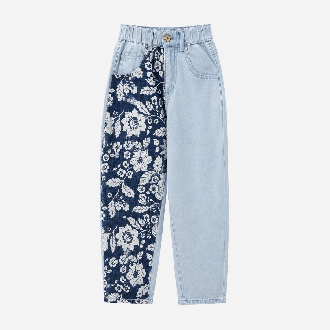 VITAMINS PRINTED PANELPATCHED DENIM PANTS