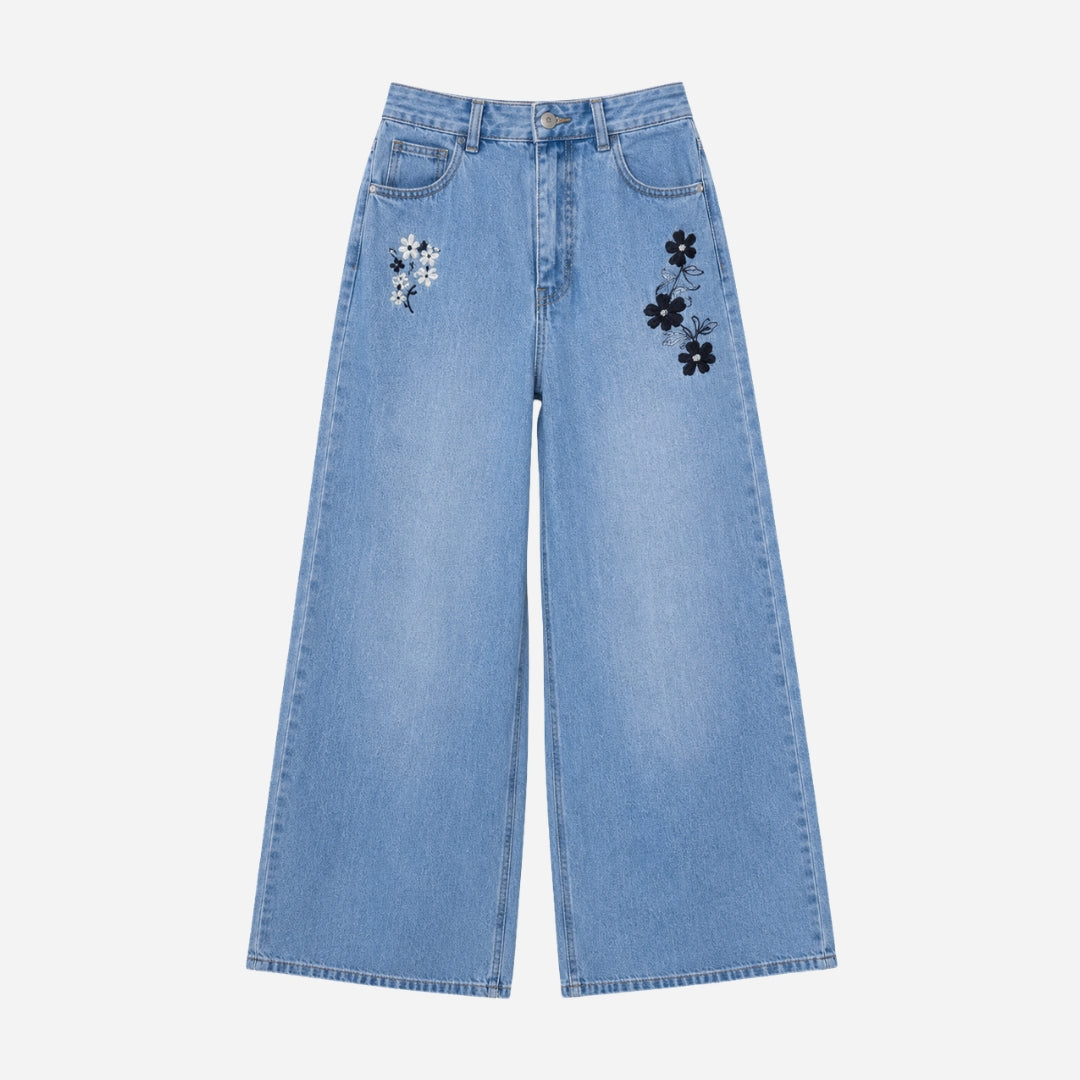 VITAMINS FLOWE EMBROIDERED DENIM PANTS