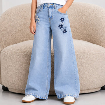 VITAMINS FLOWE EMBROIDERED DENIM PANTS
