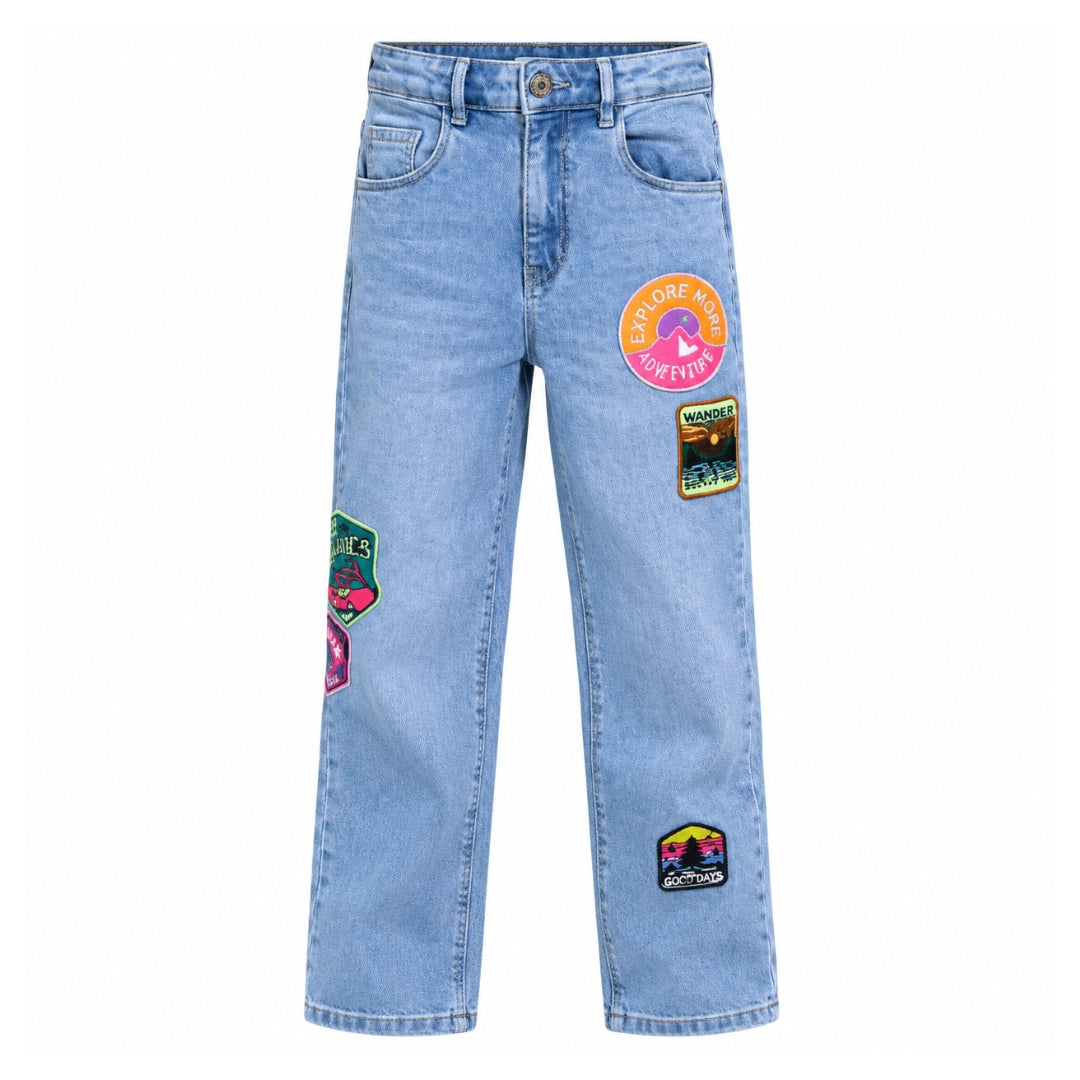 VITAMINS STRAIGHT FIT DENIM PANTS WITH PATCHES