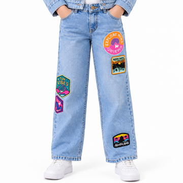 VITAMINS STRAIGHT FIT DENIM PANTS WITH PATCHES