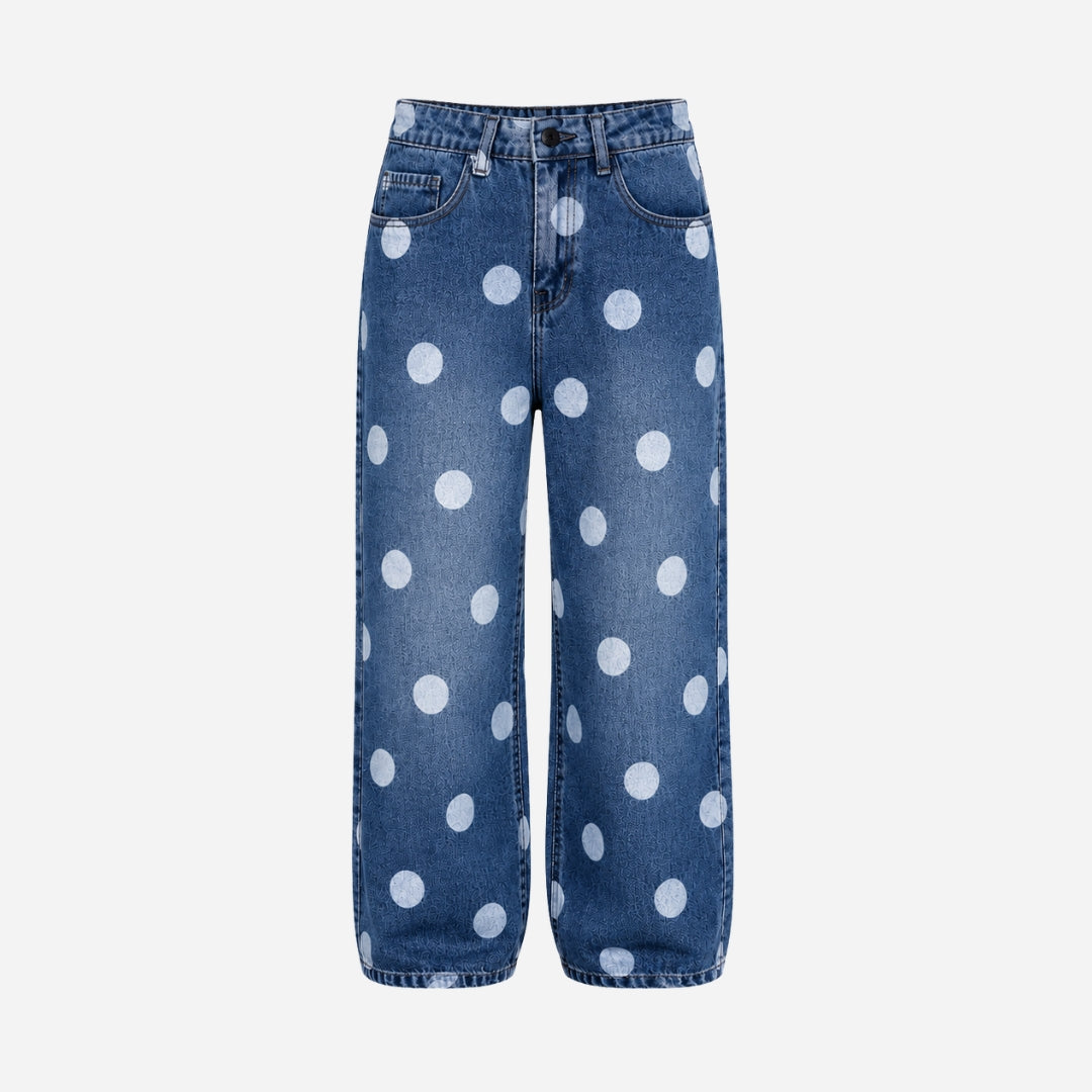VITAMINS WIDE LEG FIT POLKA DOTS DENIM PANTS