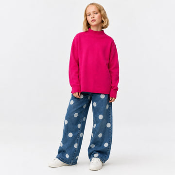 VITAMINS WIDE LEG FIT POLKA DOTS DENIM PANTS