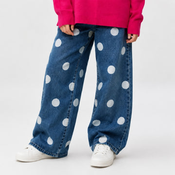 VITAMINS WIDE LEG FIT POLKA DOTS DENIM PANTS