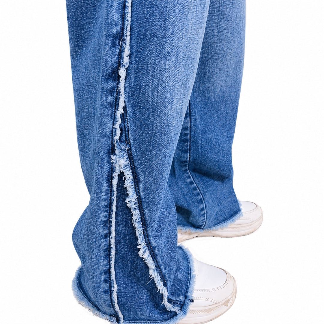 VITAMINS WIDE LEG CUT N SEW WITH RAW AGE DENIM PANTS