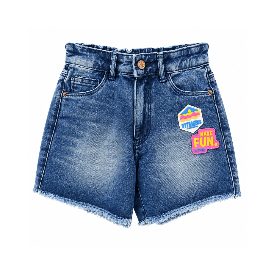 VITAMINS REGULAR FIT DENIM SHORTS WITH SILICON BADGES