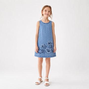 VITAMINS DENIM EMBROIDERED PATCH ALINE DRESS