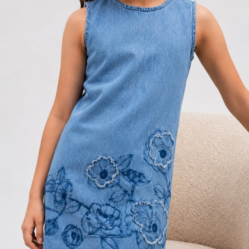 VITAMINS DENIM EMBROIDERED PATCH ALINE DRESS