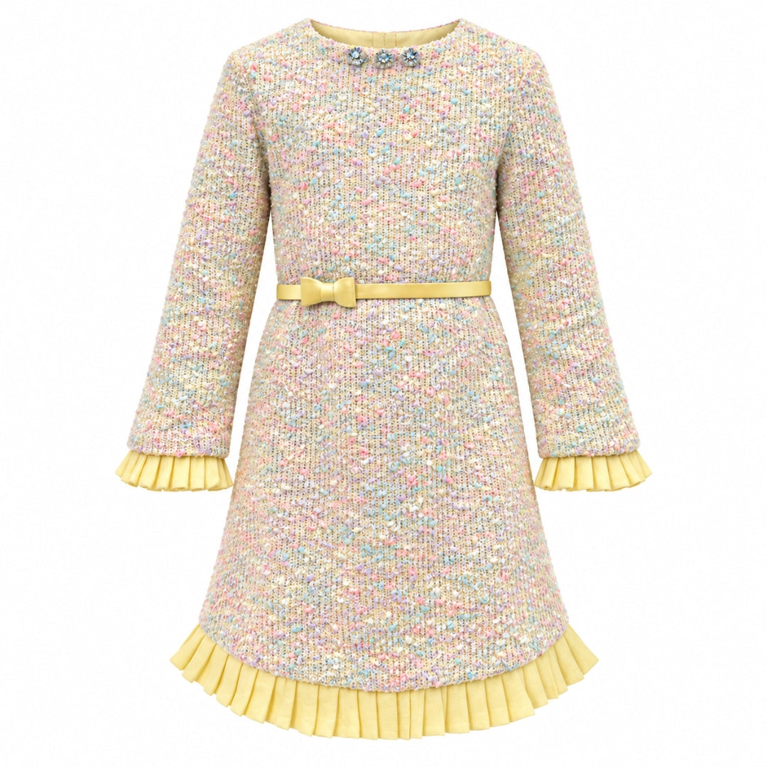 VITAMINS ROUND NECK TWEED ALINE DRESS