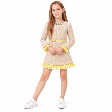 VITAMINS ROUND NECK TWEED ALINE DRESS