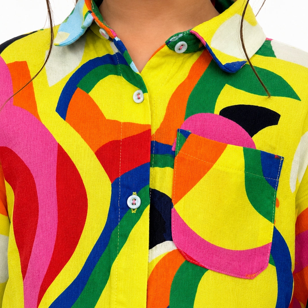 VITAMINS BOXY FIT PRINTED SHIRT DRESS WITH CANE BELT