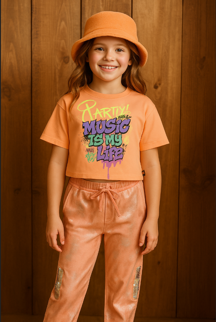 GRAPHIC KNIT TOP VTM08-028 NEON-ORANGE