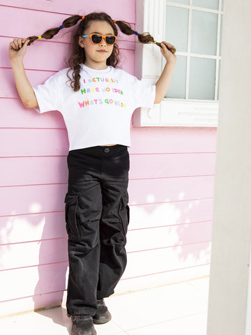 VITAMINS ROUND NECK WAIST LENGTH T-SHIRT WITH TEXT GRAPHIC