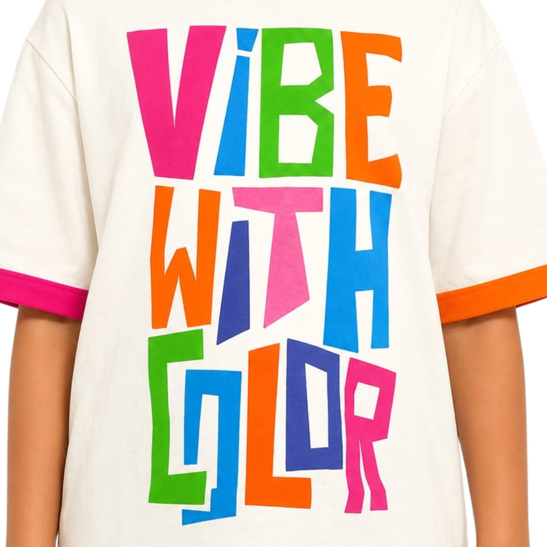 VITAMINS VIBE WITH COLOR PRINTED BOXY FIT T-SHIRT