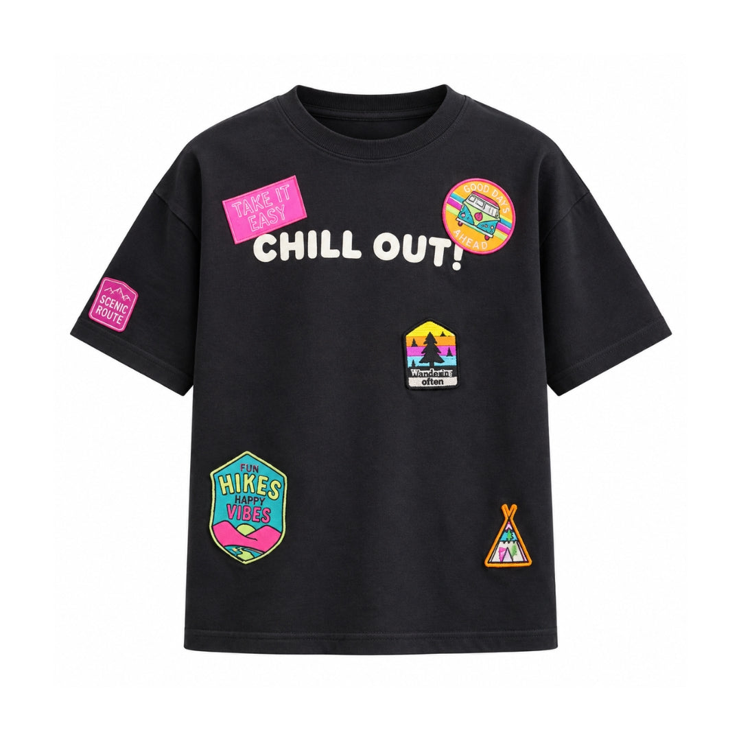 VITAMINS CHILL OUT BOXY FIT T-SHIRT EMBELLISHED WITH PATCHES