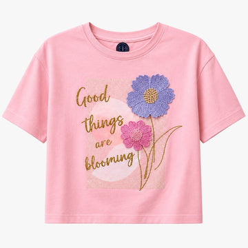 VITAMINS 3D FLOWER EMBELLISHED BOXY FIT T-SHIRT