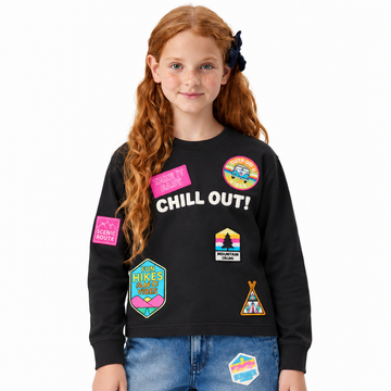VITAMINS CHILL OUT FULL SLEEVES T-SHIRT EMBELLISHED WITH PATCHES