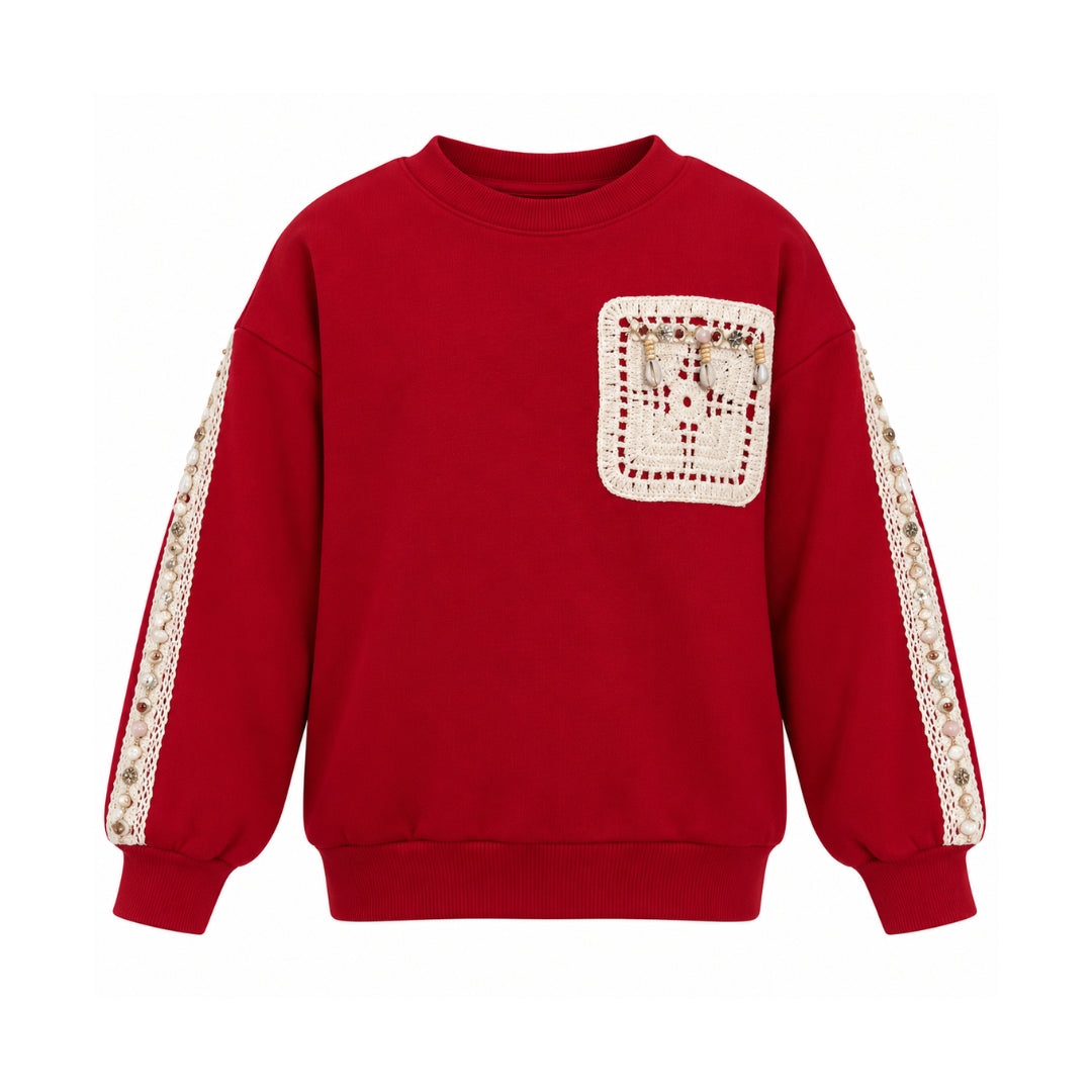VITAMINS BOXY FIT SWEATSHIRT WITH LACE AND CHROCHET PATCH
