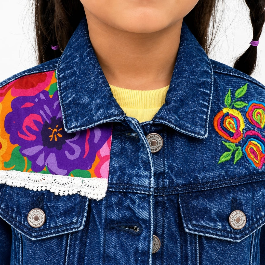 VITAMINS FLORAL EMBROIDERED DENIM JACKET