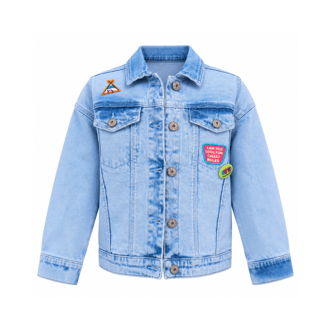 VITAMINS BOXY FIT DENIM JACKET WITH PATCHES