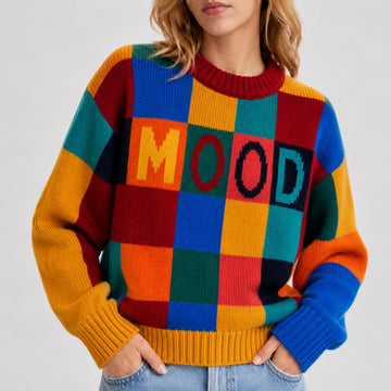 VITAMINS LOW DROP BOXY FIT BRIGHT CHECKERED SWEATER