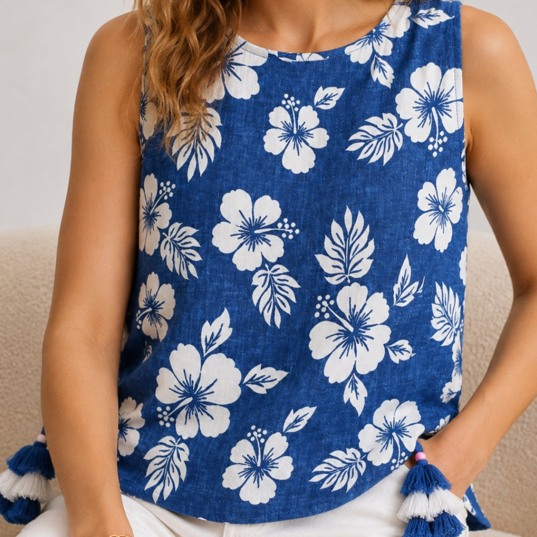 VITAMINS INDIGO FLORAL TASSLES MATCHING TOP