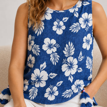 VITAMINS INDIGO FLORAL TASSLES MATCHING TOP
