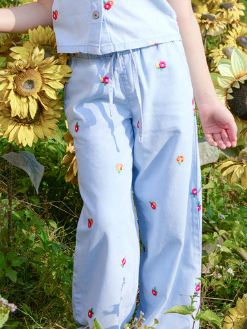 VITAMINS EMBROIDERED FLOWER DENIM MATCHING BOTTOM