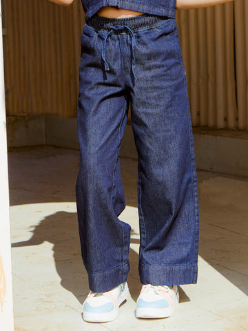 VITAMINS EMBROIDERED DENIM CROP TOP CORD SET BOTTOM