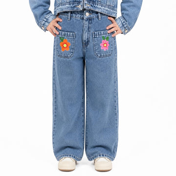 VITAMINS FLORAL EMBROIDERED DENIM MATCHING BOTTOM