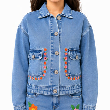 VITAMINS FLORAL EMBROIDERED DENIM MATCHING TOP