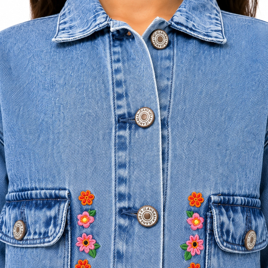 VITAMINS FLORAL EMBROIDERED DENIM MATCHING TOP