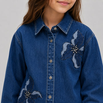 VITAMINS FLORAL PATCH EMBROIDERED DENIM MATCHING TOP