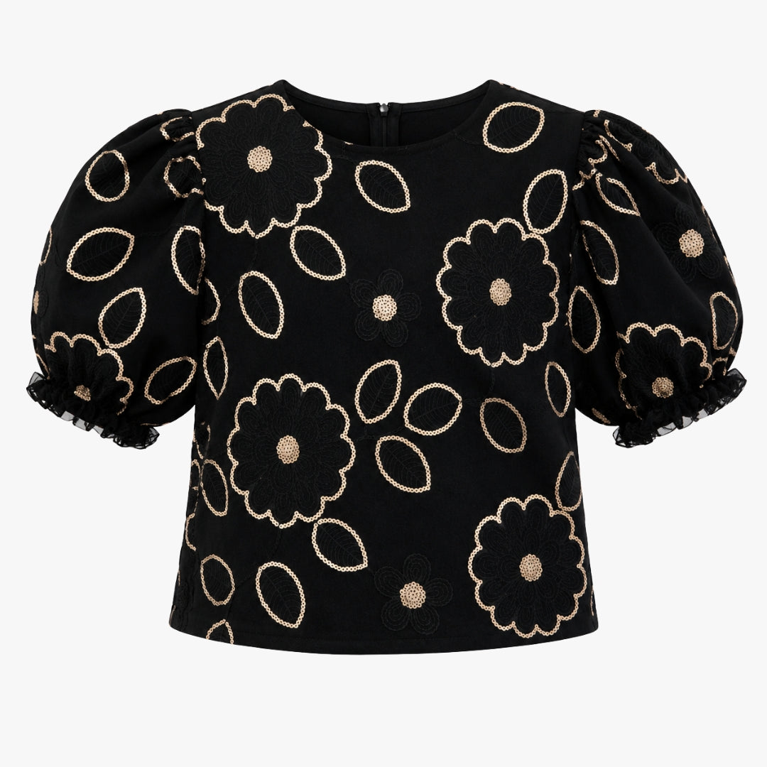 VITAMINS BALLOON SLEEVES EMBROIDERED MATCHING TOP
