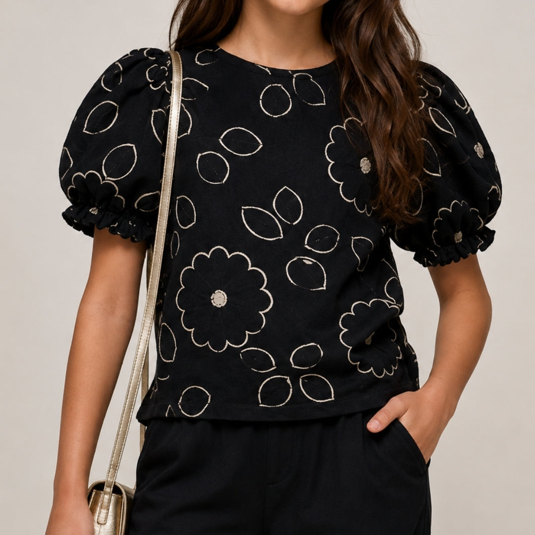 VITAMINS BALLOON SLEEVES EMBROIDERED MATCHING TOP